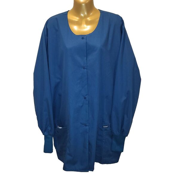 NEW Landau 3XL Blue Medical Scrub Jacket Snap Front Cuffs Pockets 35% Cotton - Picture 5 of 14